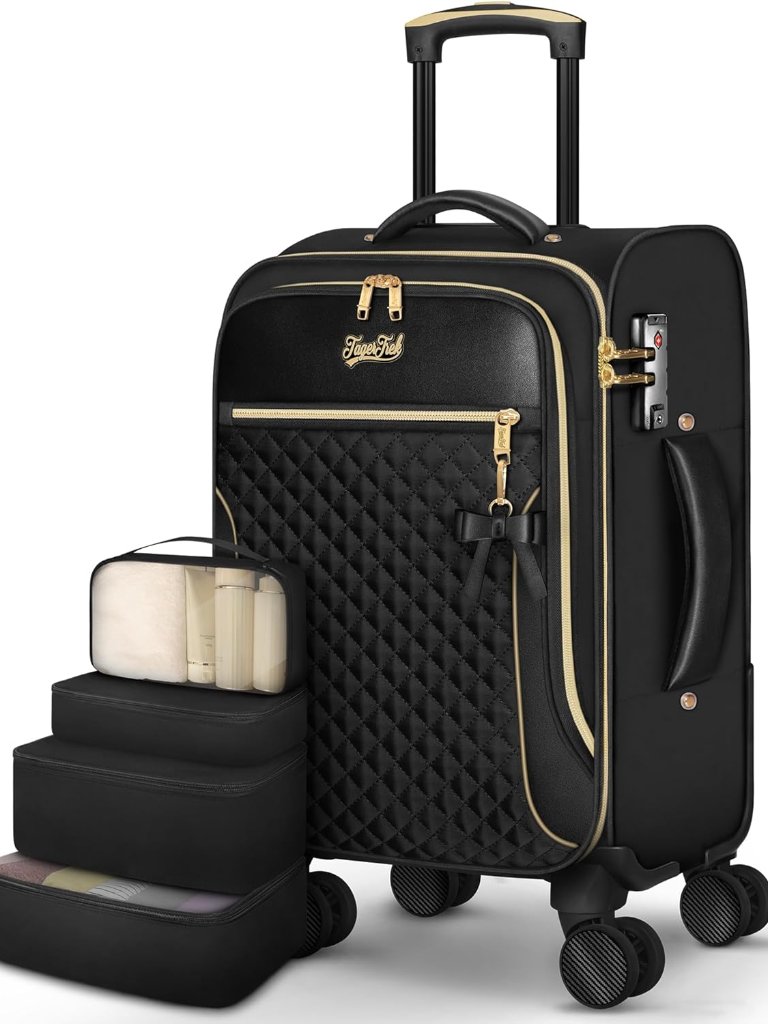 Carry On Luggage 22x14x9 Airline Approved, 20 Inch Softside Suitcase With 4 Pcs,